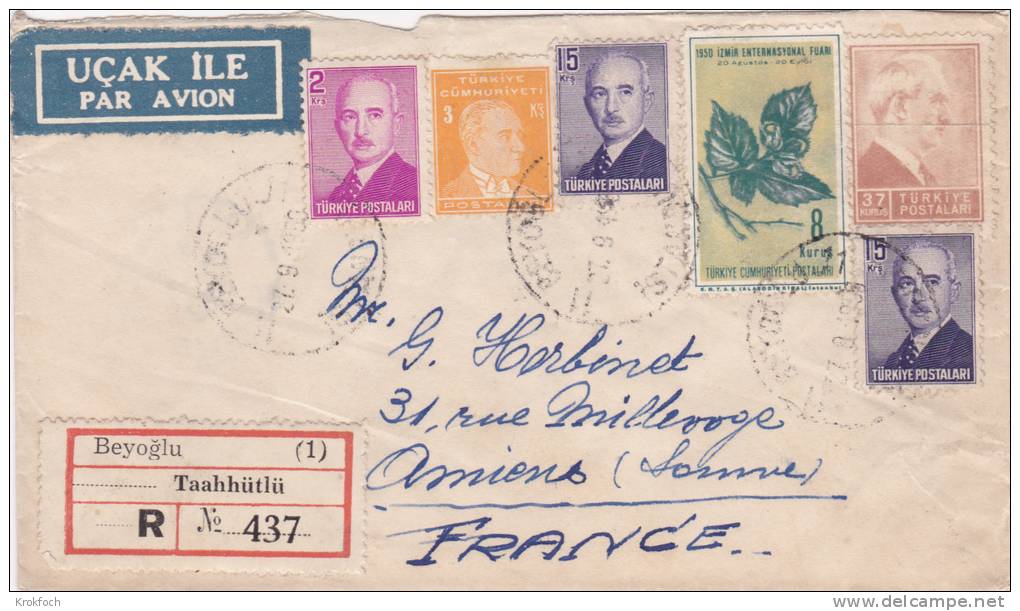 Beyoglu Taahhutlu 1950 - Registered Letter - Lettre Brief - Storia Postale