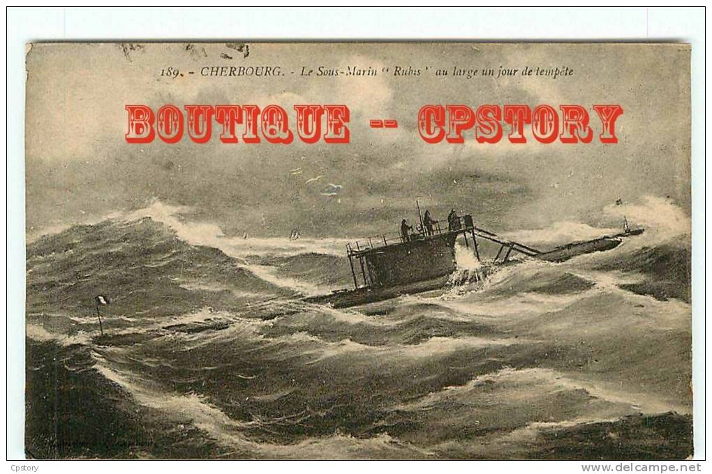 SOUS MARIN " Rubis " Un Jour De Tempete à Cherbourg - Sub Marine - Sous Marins - Dos Scané - Submarinos
