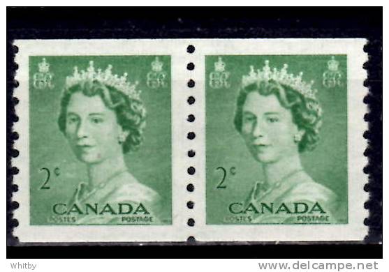 Canada 1953 2 Cent Queen Elizabeth II Karsh Issue #331 MNH Pair - Francobolli In Bobina