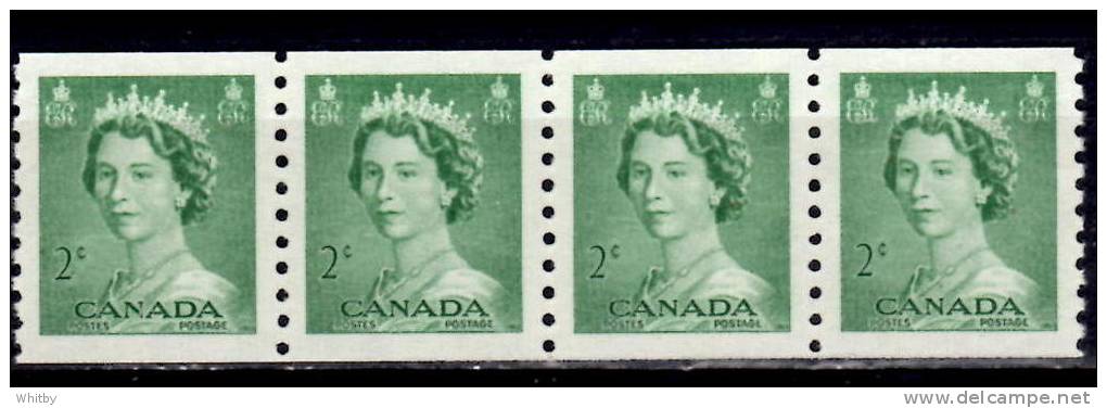Canada 1953 2 Cent Queen Elizabeth II Karsh Issue #331 MNH Strip Of 4 - Coil Stamps