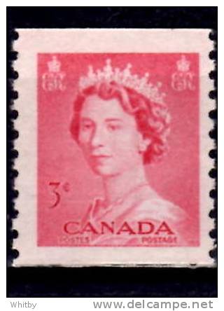 Canada 1953 3 Cent Queen Elizabeth II Karsh Coil Issue #332 - Coil Stamps