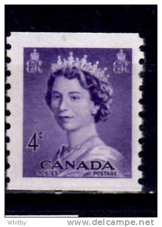 Canada 1953 4 Cent Queen Elizabeth II Karsh Coil Issue #333  MNH - Coil Stamps