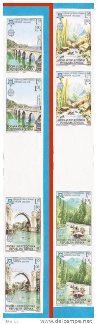 BOSNIA ERZEGOVINA REPUBLIKA SRPSKA 50 YEARS EUROPA CEPT Very Rare - KNOWN 10 H VERTICAL PAIRS IMPERFORATE LUX - 2005