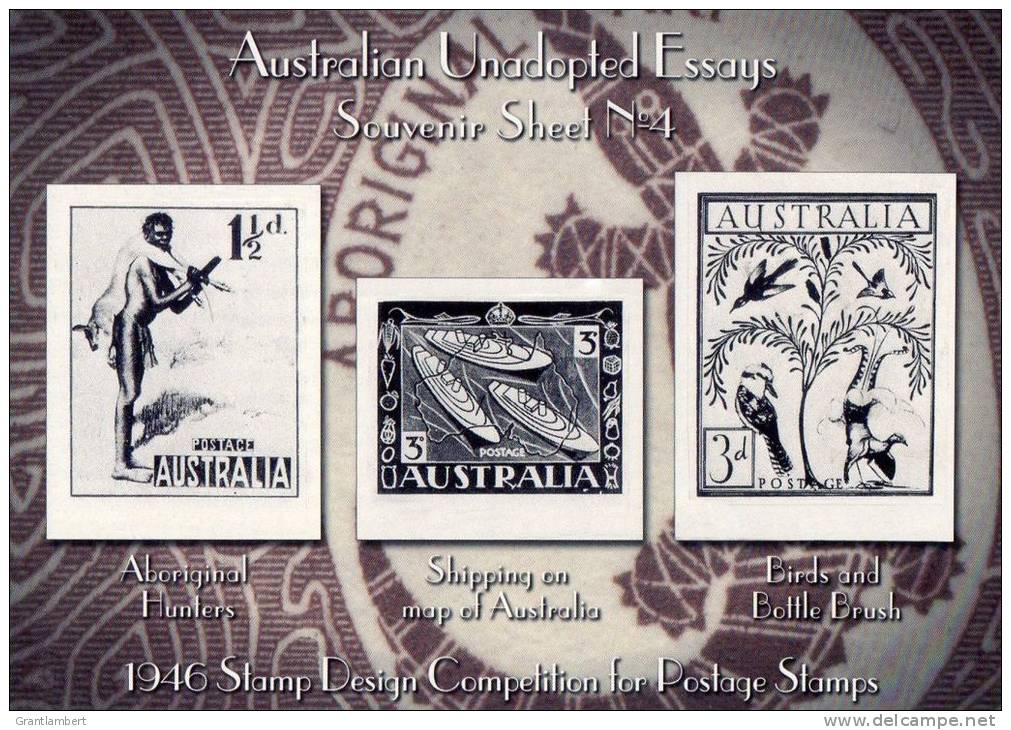 Australia Unadopted Essays Souvenir Sheet No 4 - 1946 Stamp Design Competition MNH (Cinderella) - Cinderellas