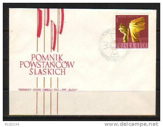 POLAND FDC 1967 MONUMENT TO POLISH SILESIAN UPRISING AGAINST GERMANY GERMAN RULE Militeria Sculpture Art Flags - Skulpturen