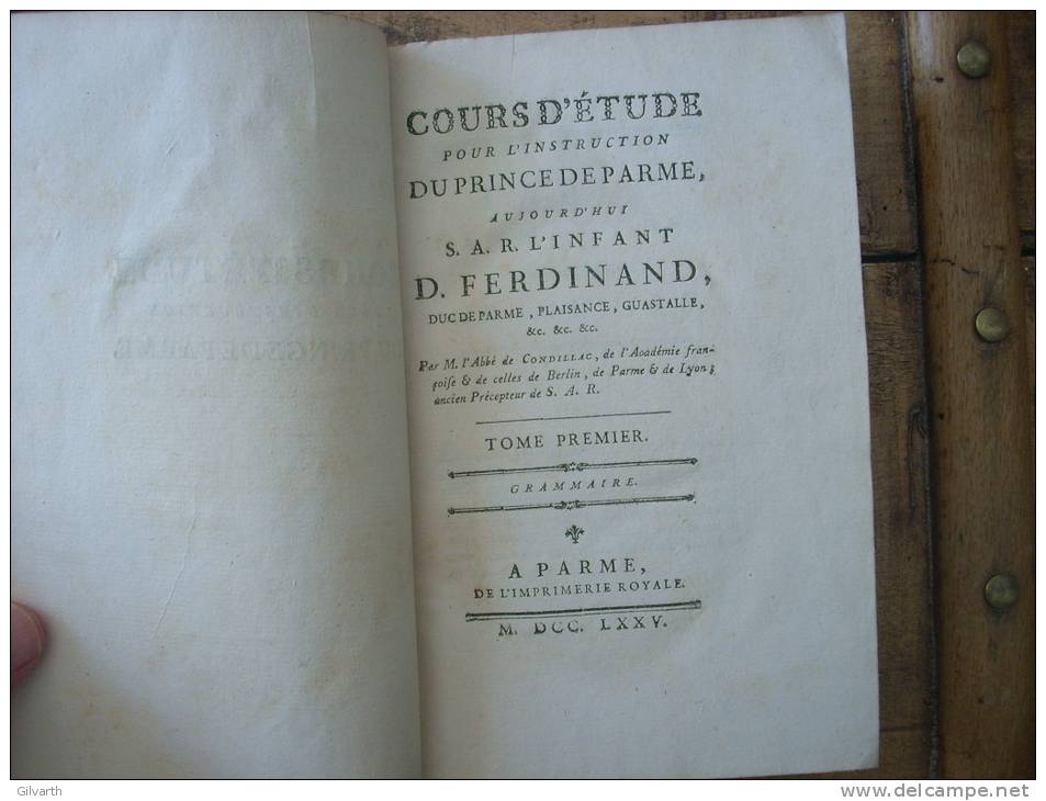 Cours D'étude Pour L'instruction Du Prince De Parme - Abbé De CONDILLAC T1 1775 - 1701-1800