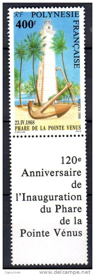 POLYNESIE -  1988: 120e Anniv. édification Phare De La Pointe Vénus  (N°302**) Avec Vignette Accolée - Ungebraucht