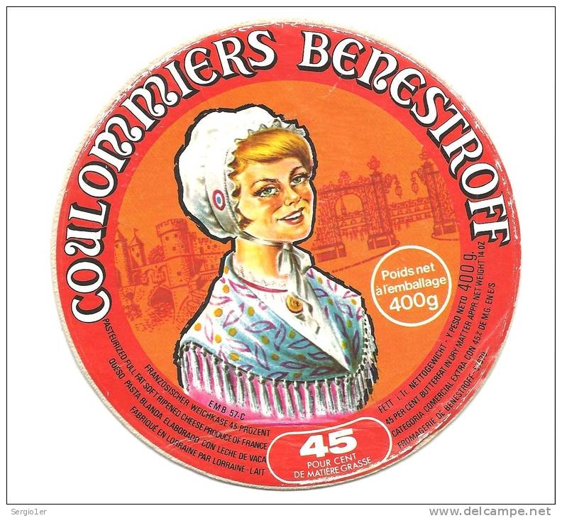 Ancienne Etiquette Fromage  Coulommiers Benestroff 45%mg  Fabriqué En Lorraine   Fromagerie De Benestroff Moselle - Fromage