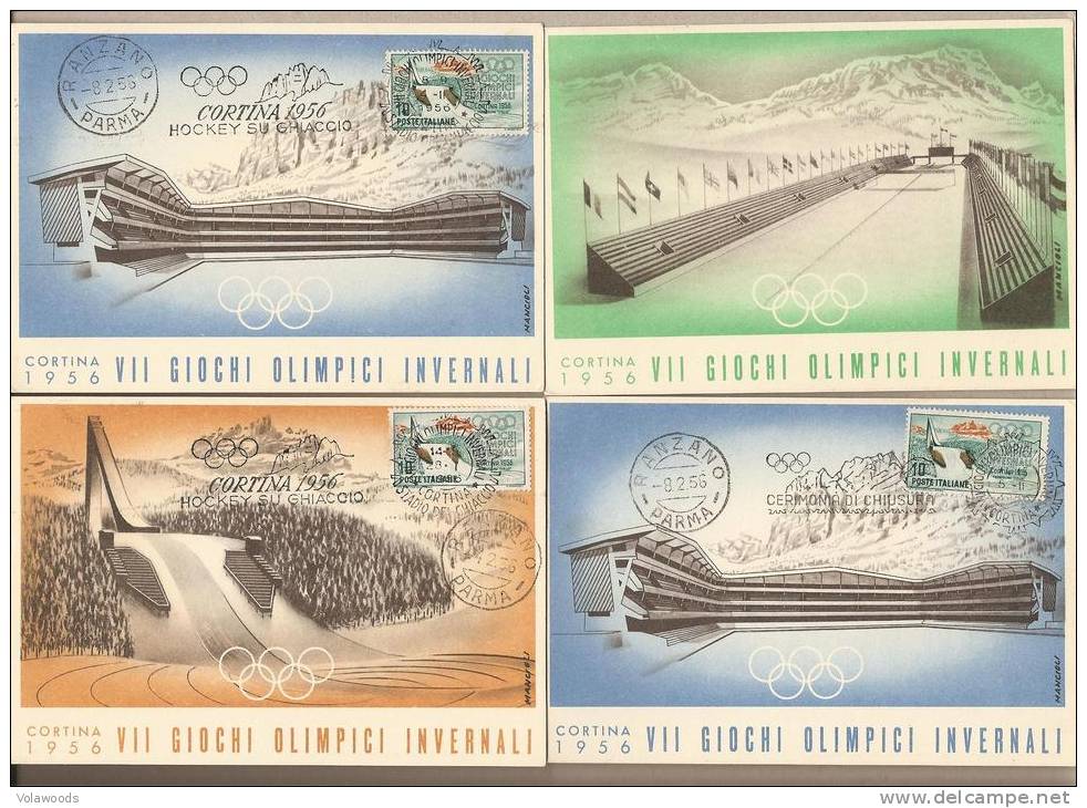 Italia - 4 Cartoline Con Annulli Speciali: VII Giochi Olimpici Invernali - 1956 - Winter 1956: Cortina D'Ampezzo