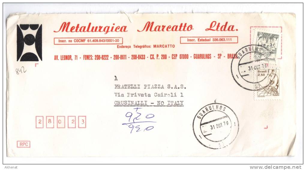 TZ842 - BRASILE , Lettera Commerciale Per L'Italia Del 1979 - Briefe U. Dokumente