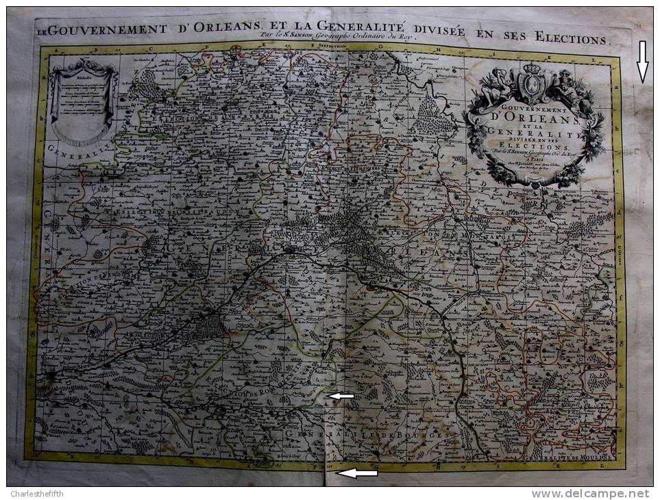 SUPERBE GRANDE CARTE  Par SANSON (Paris 1693 )- GOUVERNEMENT D´ORLEANS ET LA GENERALITE DIVISEE EN SES ELECTIONS - Landkarten