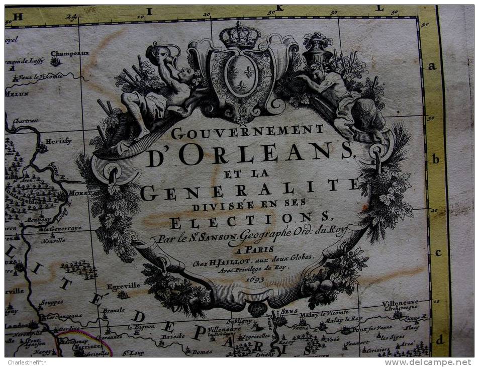 SUPERBE GRANDE CARTE  Par SANSON (Paris 1693 )- GOUVERNEMENT D´ORLEANS ET LA GENERALITE DIVISEE EN SES ELECTIONS - Landkarten