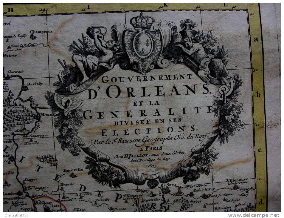 SUPERBE GRANDE CARTE  Par SANSON (Paris 1693 )- GOUVERNEMENT D´ORLEANS ET LA GENERALITE DIVISEE EN SES ELECTIONS - Cartes Géographiques