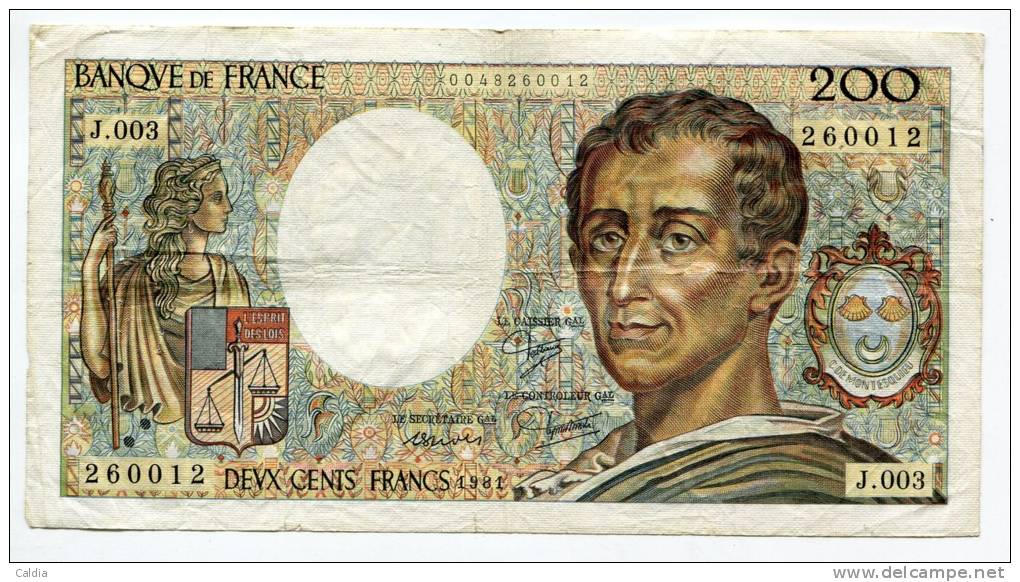 P France 200 Francs "" MONTESQUIEU "" 1981 # 3 - 200 F 1981-1994 ''Montesquieu''