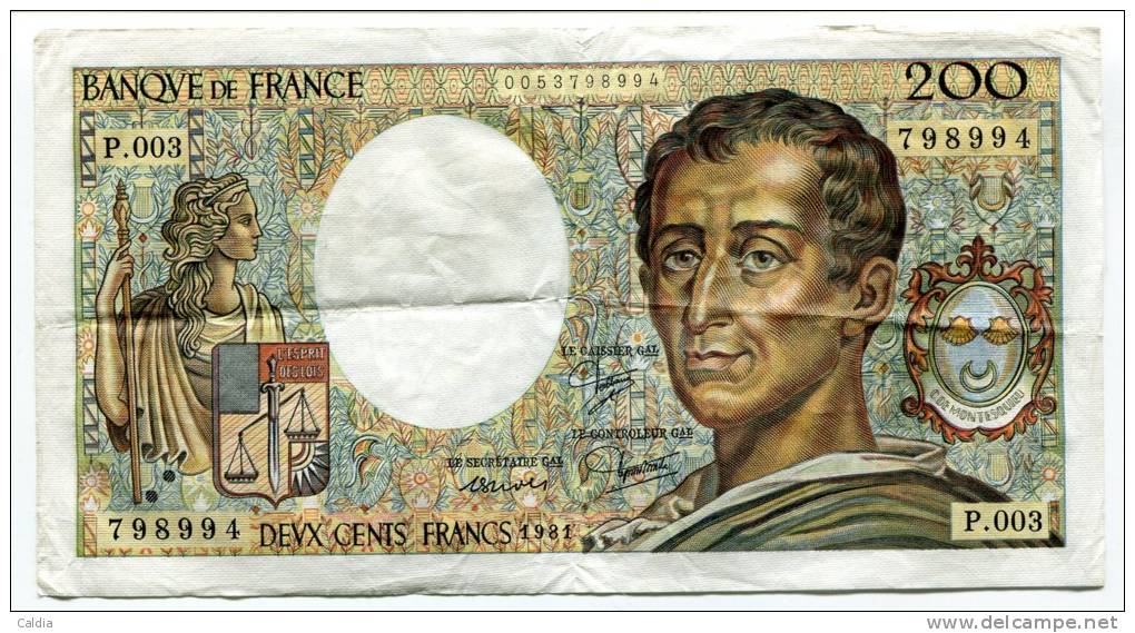 P France 200 Francs "" MONTESQUIEU "" 1981 # 4 - 200 F 1981-1994 ''Montesquieu''