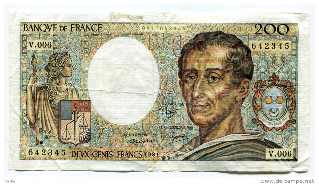 P France 200 Francs "" MONTESQUIEU "" 1981 # 5 - 200 F 1981-1994 ''Montesquieu''