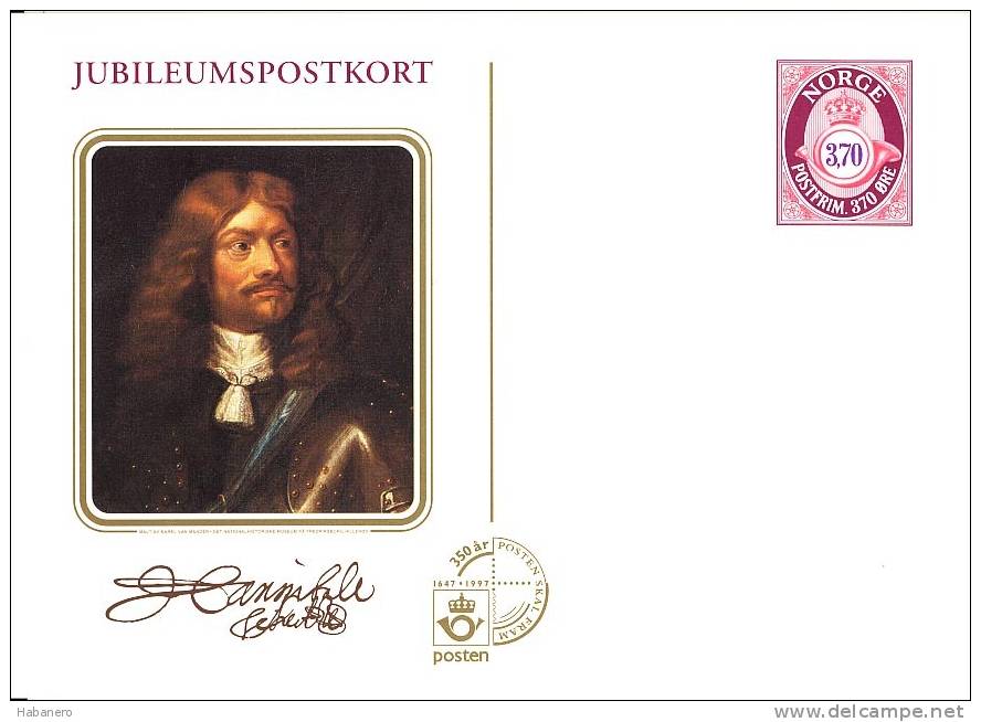 NORWAY 1997 SPECIAL JUBILEE POSTAL STATIONARY "NORWAY POST 350th ANNIVERSARY" - Maximumkaarten