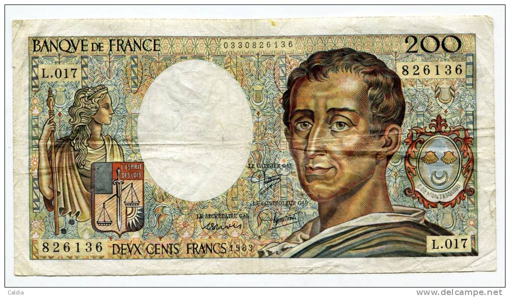 P France 200 Francs "" MONTESQUIEU "" 1983 # 1 - 200 F 1981-1994 ''Montesquieu''