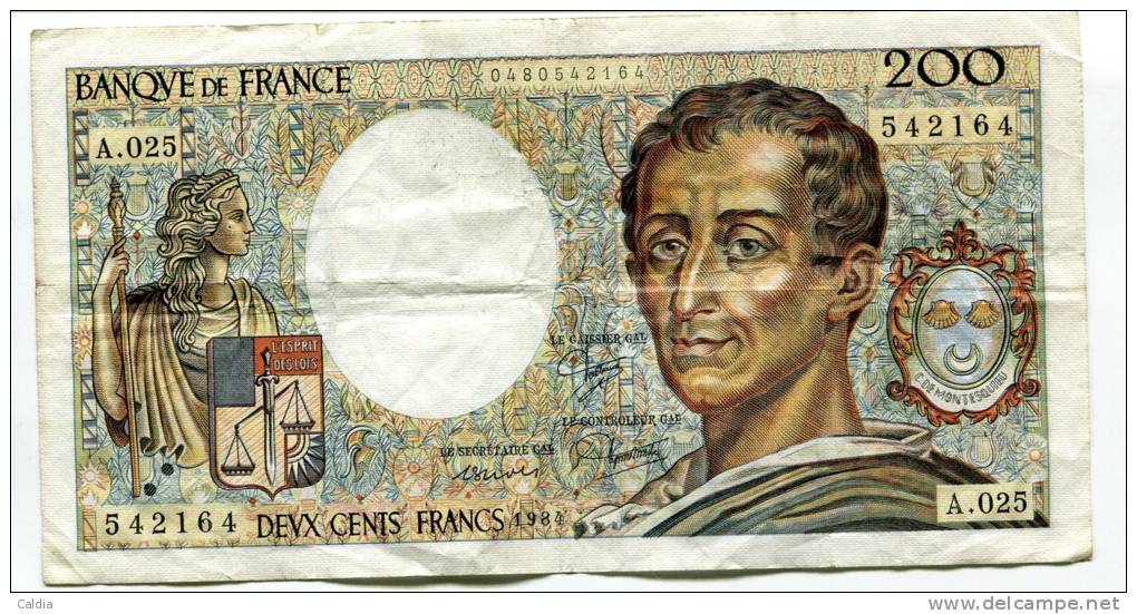 P France 200 Francs "" MONTESQUIEU "" 1984 # 2 - 200 F 1981-1994 ''Montesquieu''