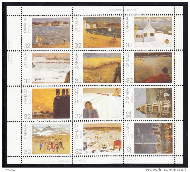 Canada MNH Scott #1027a Upper Left Inscription Souvenir Sheet Of 12 Paintings By Jean Paul Lemieux - Canada Day - Unused Stamps