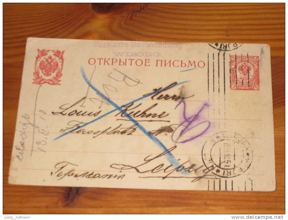 Russland Russia Postal Stationery Card Ganzsache Used Gebraucht 0 1910 WIBORG Nach Leipzig - Stamped Stationery