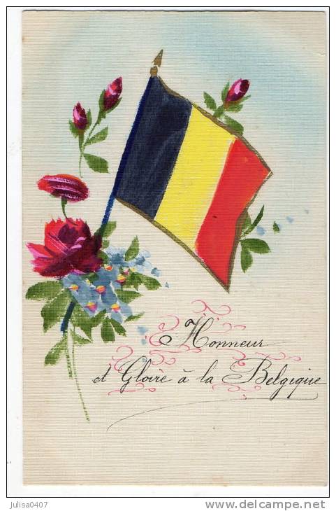 PATRIOTIQUE BELGIQUE Carte Peinte à L'aquarelle Drapeau Belge - Patriotic