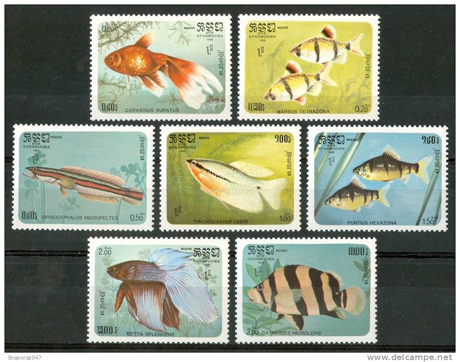 1985  Kampuchea Vita Marina Marine Life Pesci Fishes Fische Poissons Set MNH** Po96 - Pesci