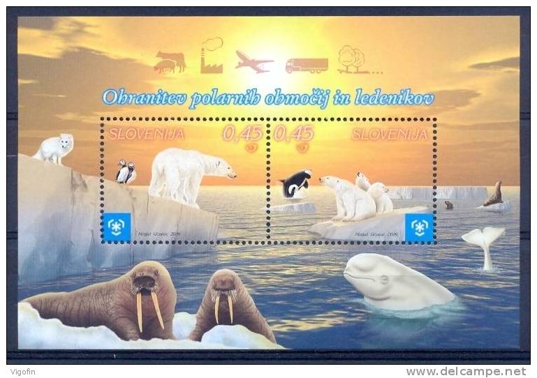 SI 2009-713-4 PRESERVE THE POLAR REGIONS AND GLACIERS, SLOVENIA, S/S, MNH - Bären