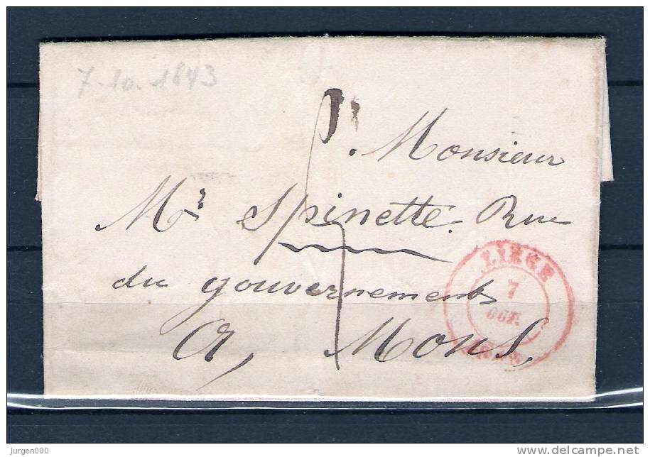 Voorloper/Précurseur 07/10/1843 Van/de LIEGE Naar/vers MONS (GA1062) - 1830-1849 (Belgique Indépendante)