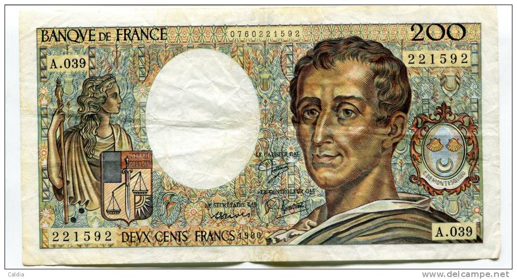 P France 200 Francs "" MONTESQUIEU "" 1986 # 2 - 200 F 1981-1994 ''Montesquieu''