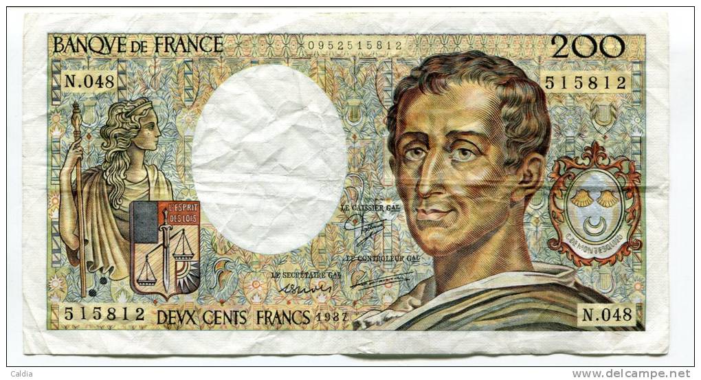 P France 200 Francs "" MONTESQUIEU "" 1987 # 2 - 200 F 1981-1994 ''Montesquieu''