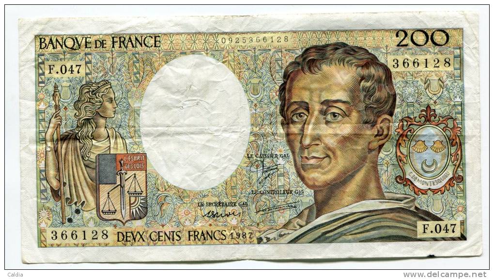 P France 200 Francs "" MONTESQUIEU "" 1987 # 3 - 200 F 1981-1994 ''Montesquieu''