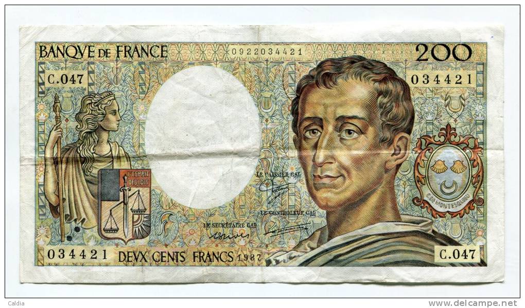 P France 200 Francs "" MONTESQUIEU "" 1987 # 6 - 200 F 1981-1994 ''Montesquieu''