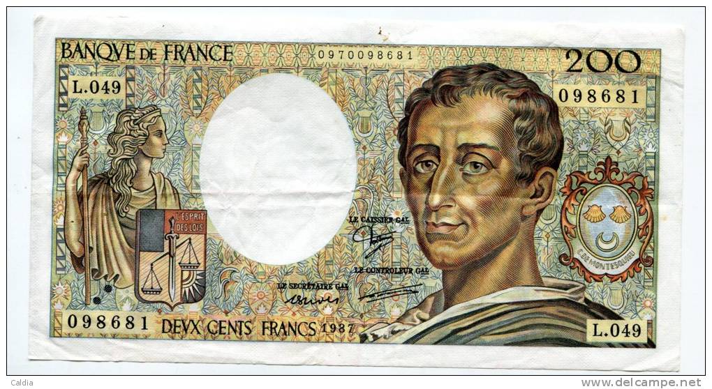P France 200 Francs "" MONTESQUIEU "" 1987 # 7 - 200 F 1981-1994 ''Montesquieu''