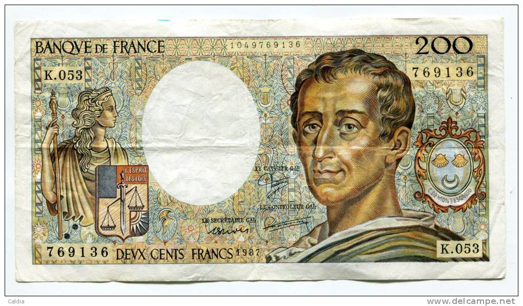 P France 200 Francs "" MONTESQUIEU "" 1987 # 9 - 200 F 1981-1994 ''Montesquieu''