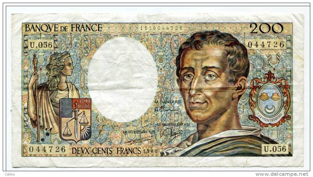 P France 200 Francs "" MONTESQUIEU "" 1988 # 3 - 200 F 1981-1994 ''Montesquieu''