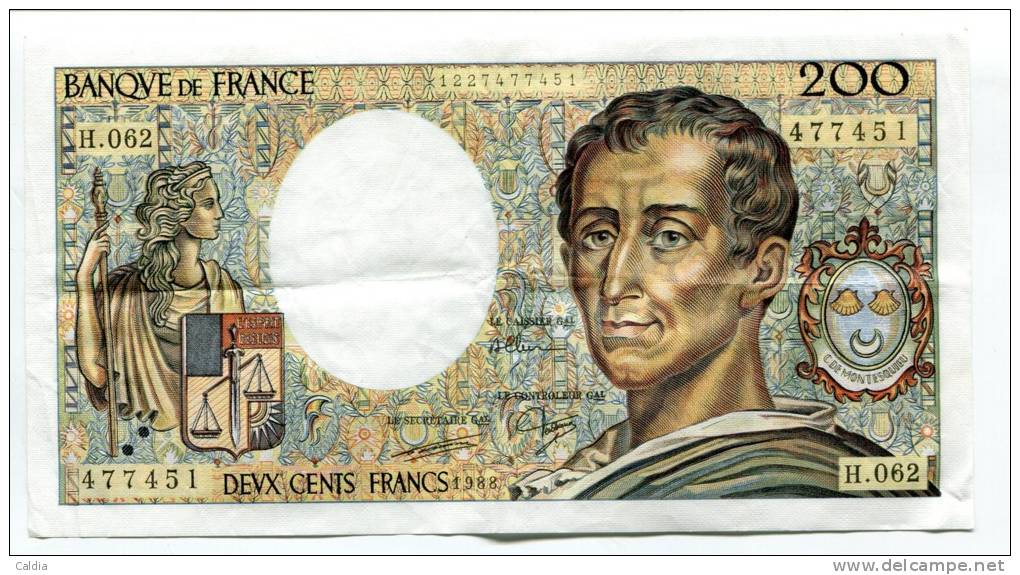 P France 200 Francs "" MONTESQUIEU "" 1988 # 4 - 200 F 1981-1994 ''Montesquieu''