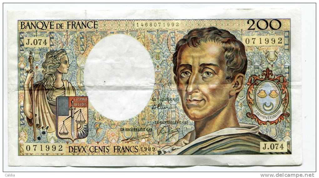 P France 200 Francs "" MONTESQUIEU "" 1989 # 4 - 200 F 1981-1994 ''Montesquieu''