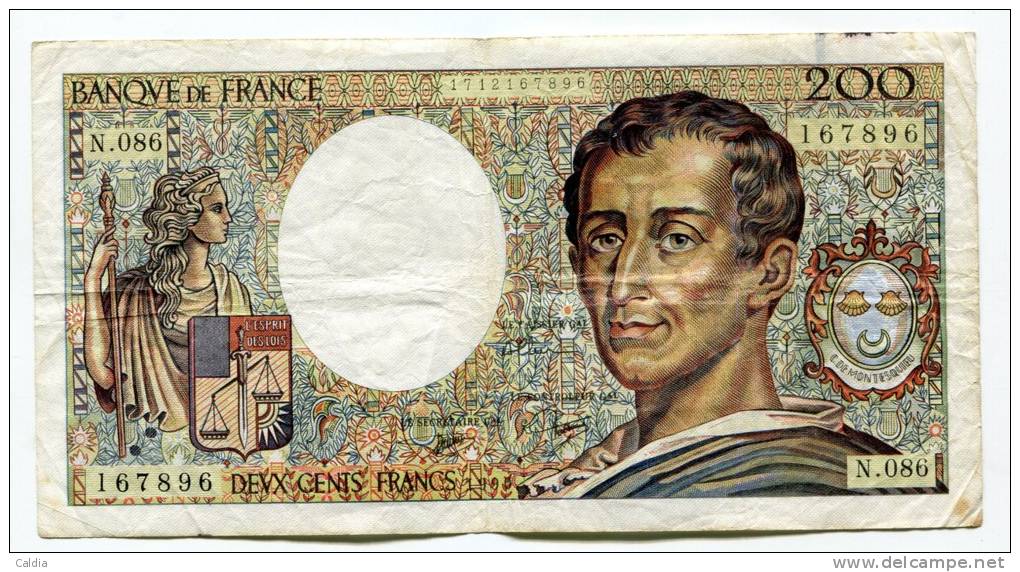 P France 200 Francs "" MONTESQUIEU "" 1990 # 4 - 200 F 1981-1994 ''Montesquieu''