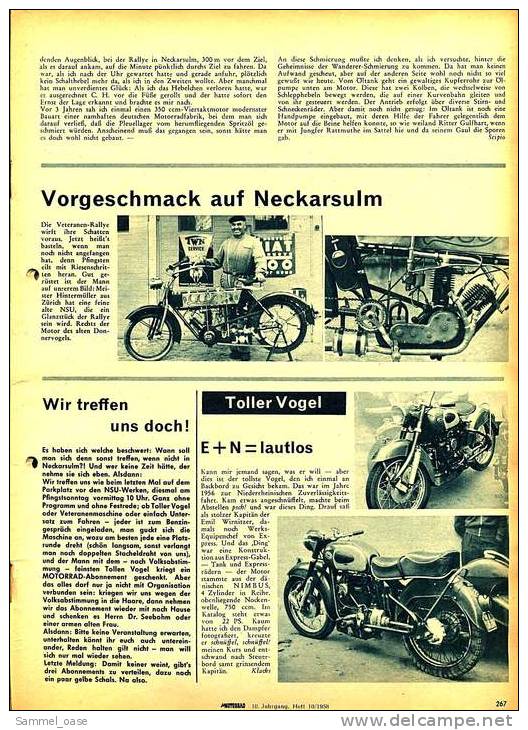 Zeitschrift  "Das Motorrad" 10 / 1958 Mit : Test NSU Supermax - Deutsche Motorräder 1958 Typentabellen - Cars & Transportation