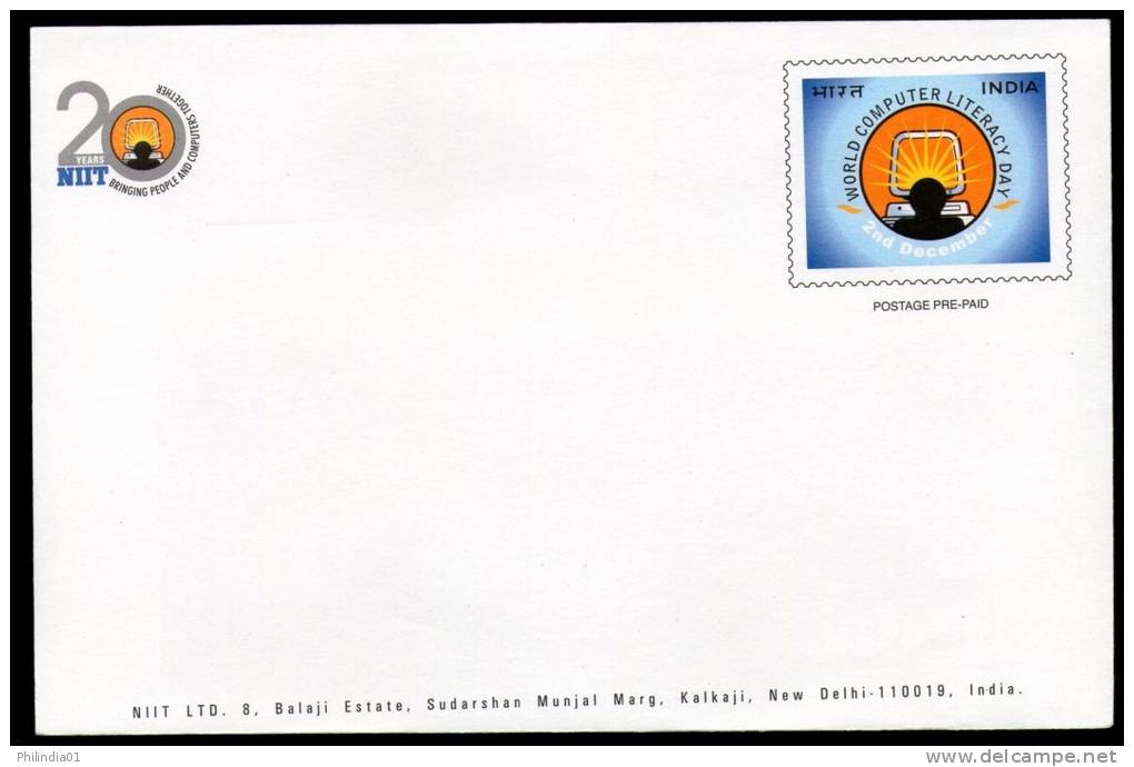 India 2001 NIIT Computer Literacy Day Education Customized Envelope Postal Stationary RARE # 9211Inde Indien - Briefe