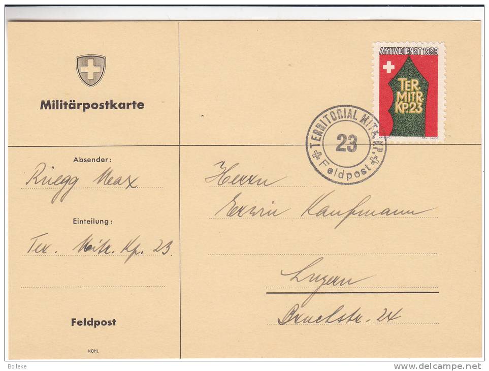 Feldpost - Suisse - Poste Militaire - Carte Postale De 1939 - Poste De Campagne -  Ter Mitr KP 23 - Documenti