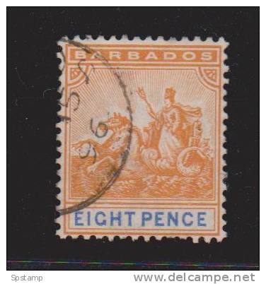 Barbados 1892 Badge Of Colony 8d Orange VFU - Barbades (...-1966)