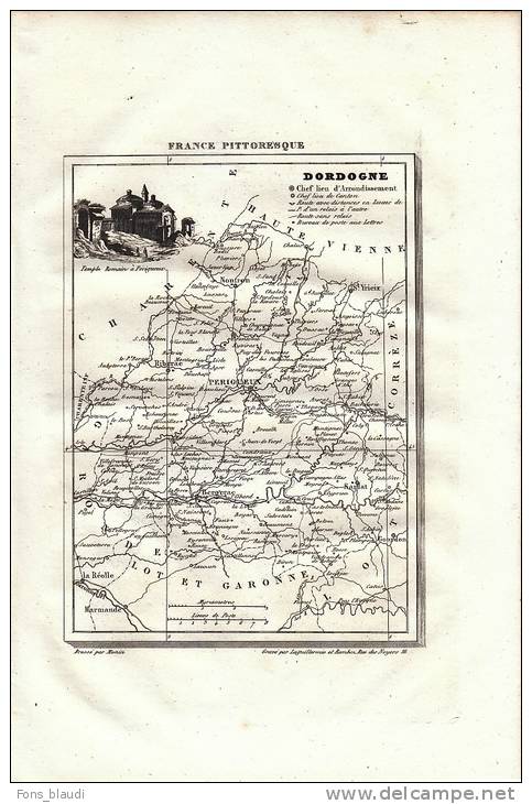 1835 - Gravure Sur Cuivre - Carte Du Département De La Dordogne - FRANCO DE PORT - Estampes & Gravures