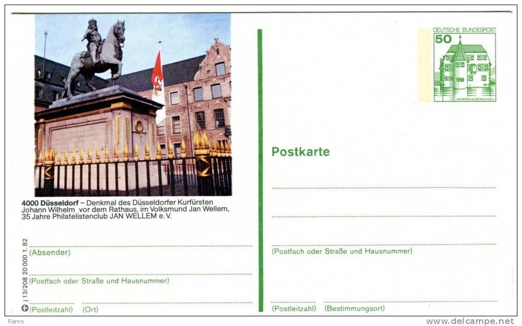 Germany(West)-Postal Stationery Illustrated- "Dusseldorf- Denkmal Des Dusseldorfer Kurfursten Johann Wilhelm" (unused) - Illustrated Postcards - Mint