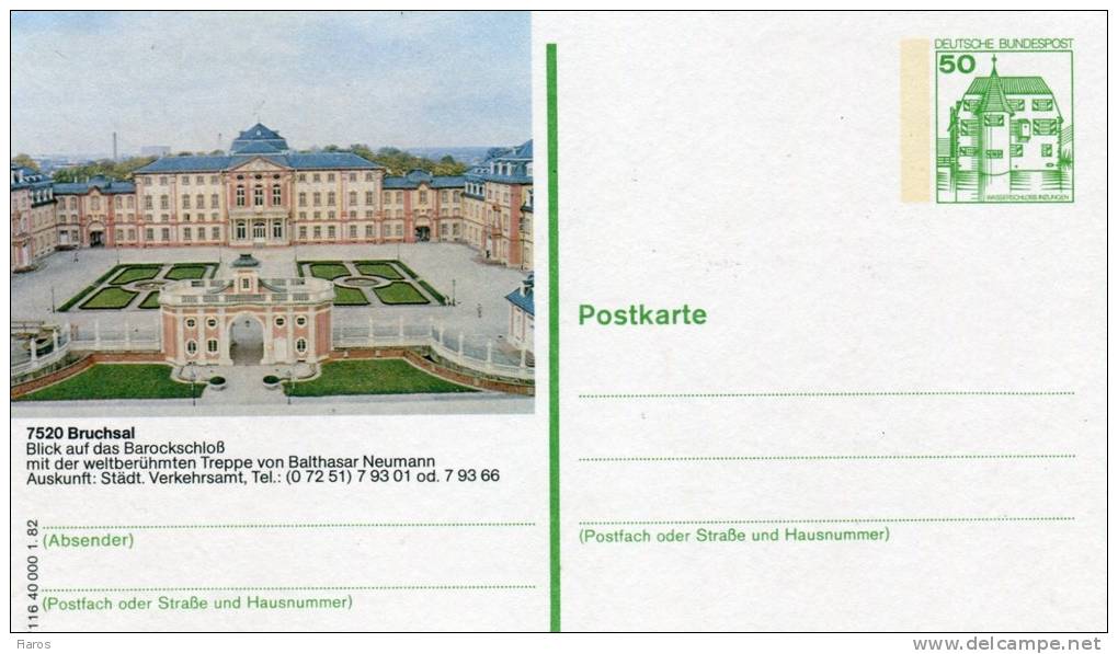 Germany(West)-Postal Stationery Illustrated- "Bruchsal: Blick Auf Das Barockschloss" (unused) - Geïllustreerde Postkaarten - Ongebruikt