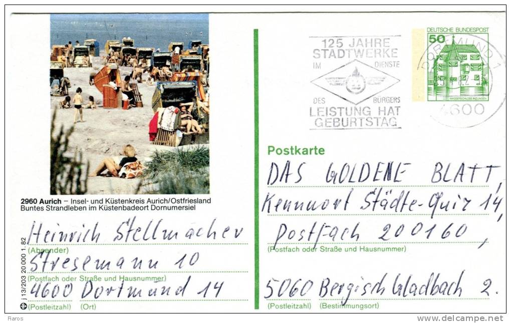 Germany(West)-Postal Stationery Illustrated- "Aurich-Insel - Und Kustenkreis Aurich/Ostfriesland" (posted) - Bildpostkarten - Gebraucht