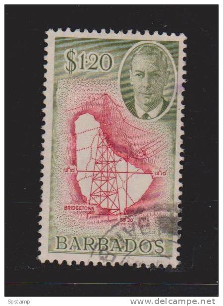 Barbados 1950 KGV Definitives $1.20 High Value Map VFU - Barbados (...-1966)