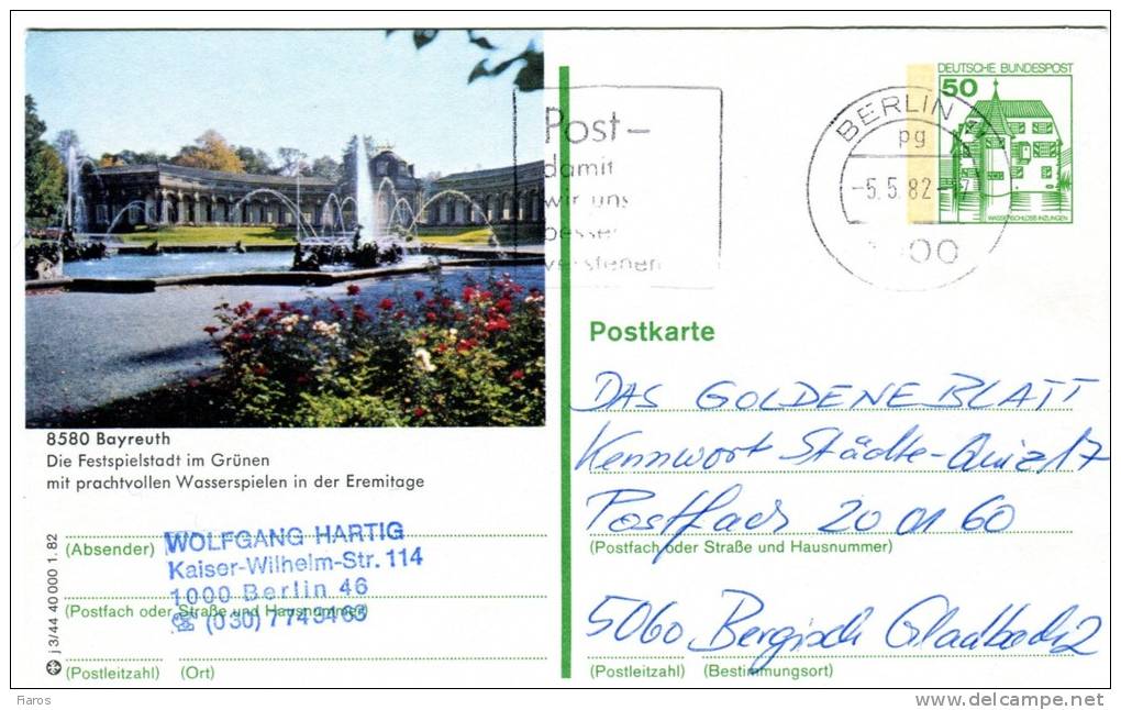 Germany(West)-Postal Stationery Illustrated- "Bayreuth: Die Festspielstadt Im Grunen" (posted) - Geïllustreerde Postkaarten - Gebruikt