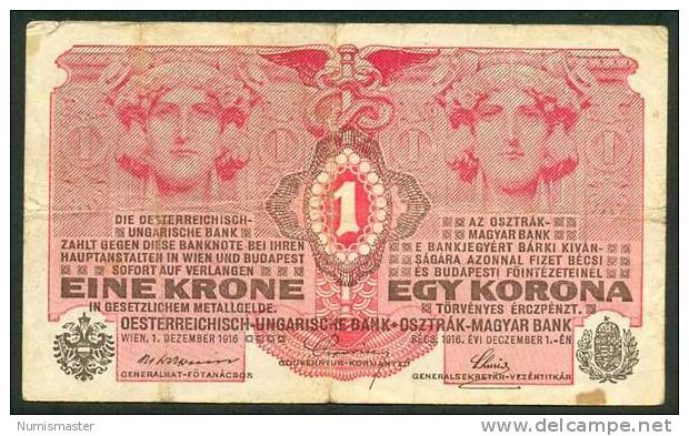 HUNGARY , 1 KRONE 1916 OVERPRINT PECS-BARANYA KOZTARSZAG , RARE VF - Hungary